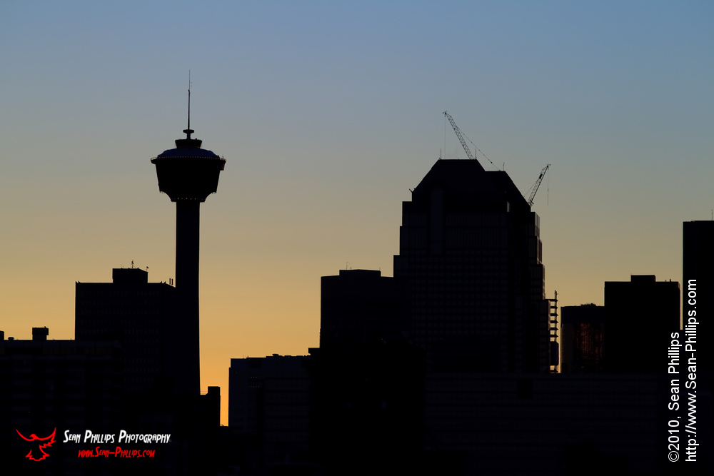 The Calgary Skyline Silhouetted against the Sunset