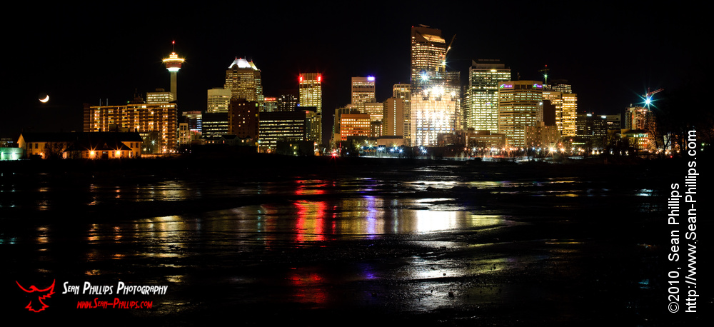Panoramic Image of the Calgary Cityscape at Night