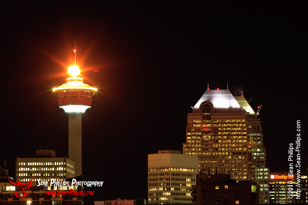 The Olympic Torch Burning on top of the Calgary Tower
